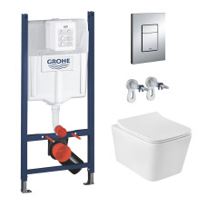 Комплект 4 в 1: Інсталяція GROHE Solido 3 в 1 3884966Q + Унітаз безобідковий Kroner Eifel WHI523629 RIMLESS з сидінням Slim Duroplast / Soft-close / Quick relase KE523629WHIR (3884966KE523629)