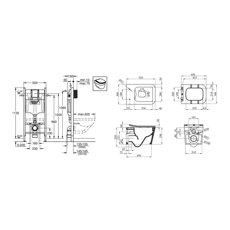 Комплект 4 в 1: Інсталяція GROHE Solido 3 в 1 3884966Q + Унітаз безобідковий Kroner Eifel WHI523629 RIMLESS з сидінням Slim Duroplast / Soft-close / Quick relase KE523629WHIR (3884966KE523629)