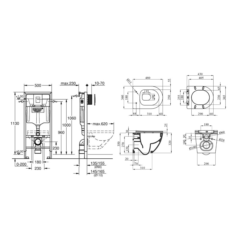 Комплект 4 в 1: Інсталяція Grohe Rapid SL 3 в 1 38772001 + Унітаз безободковий Kroner Harz WHI483632 TORNADO з сидінням Slim Duroplast / Soft-close / Quick relase KH483632WHIT (38772001KH483632)
