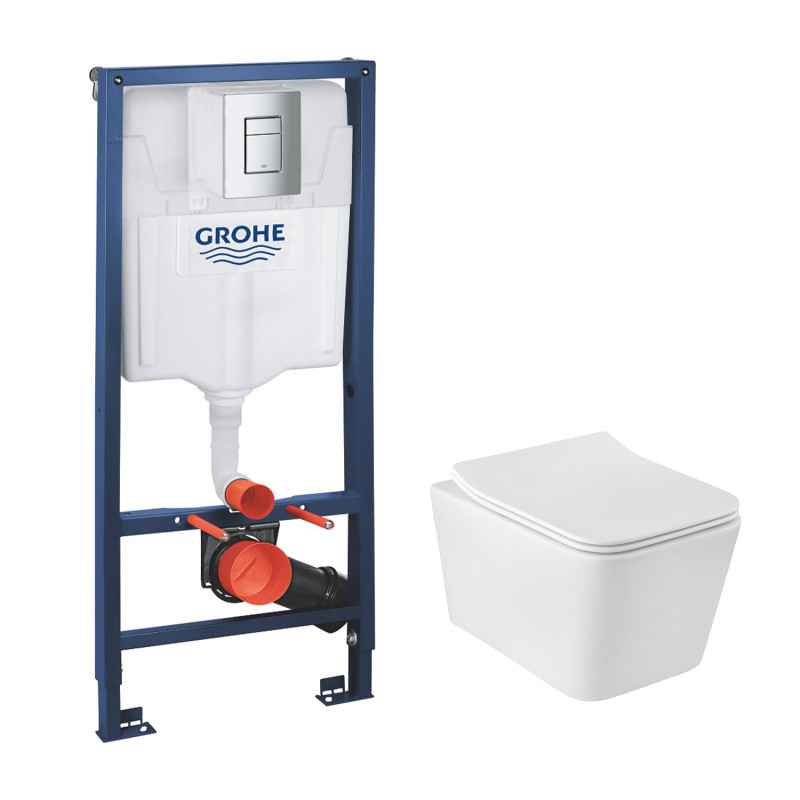 Комплект 4 в 1: Інсталяція Grohe Rapid SL 3 в 1 38772001 + Унітаз безободковий Kroner Eifel WHI523629 RIMLESS з сидінням Slim Duroplast / Soft-close / Quick relase KE523629WHIR (38772001KE523629)