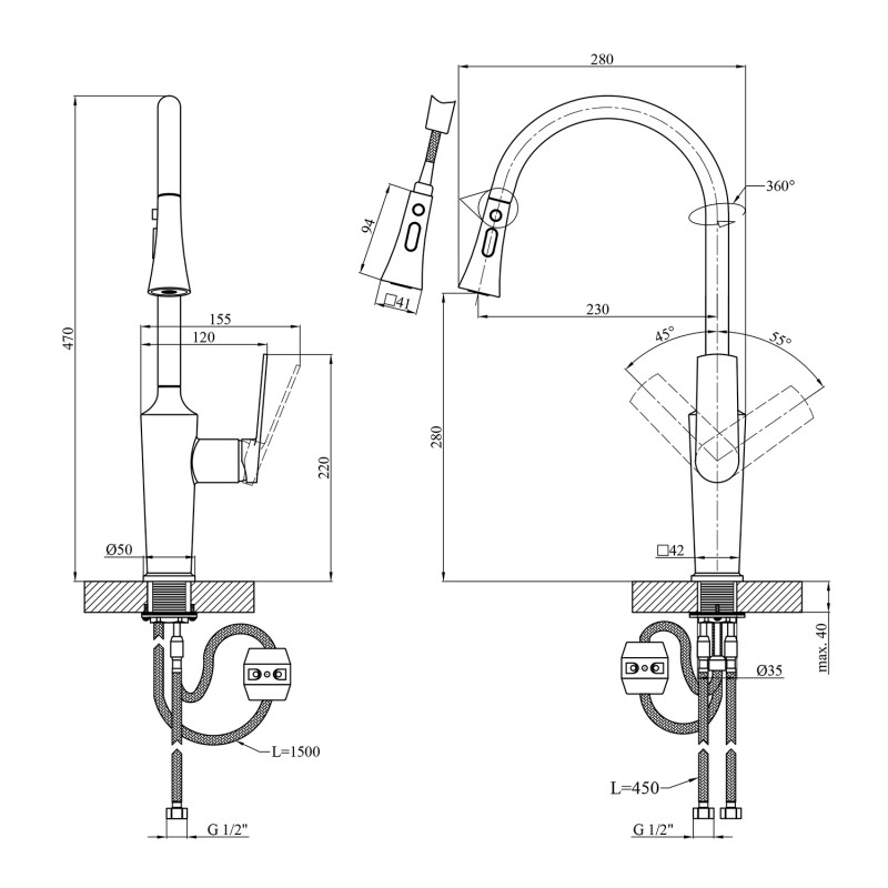 Змішувач для кухні Kroner KRP Makon - GRP030-T