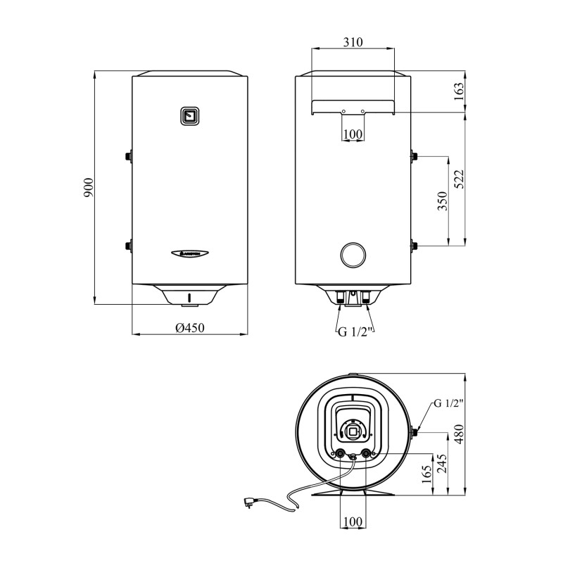 Водонагрівач Ariston PRO1 R 100 VTS 1,8K  з мокрим ТЕНом 3201817