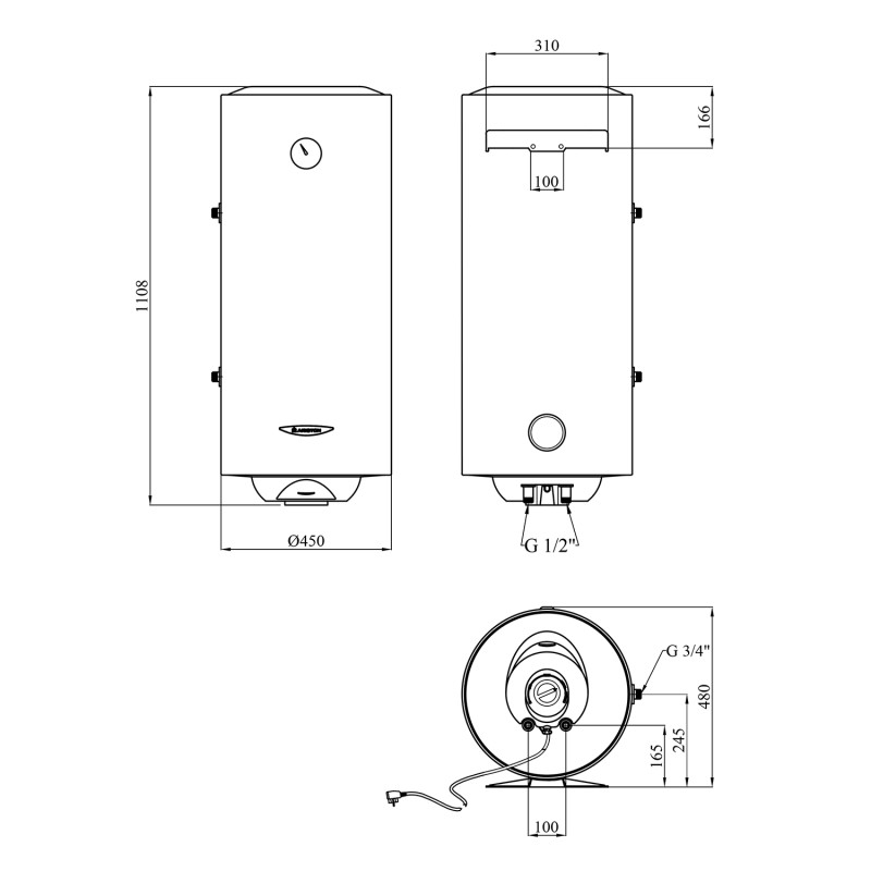 Водонагрівач Ariston PRO1 R 120 VTS EVO EU  з мокрим ТЕНом 3060649