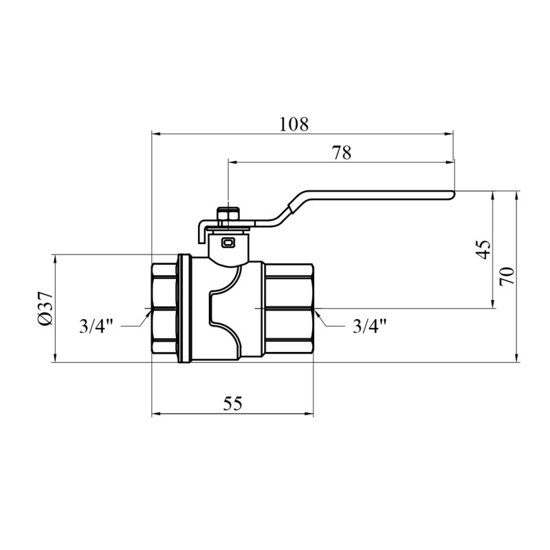 Кран кульовий WaGa 3/4" ВВ PN40 ручка, нікельований