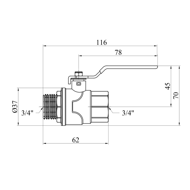 Кран кульовий WaGa 3/4" ВЗ PN40 ручка, нікельований