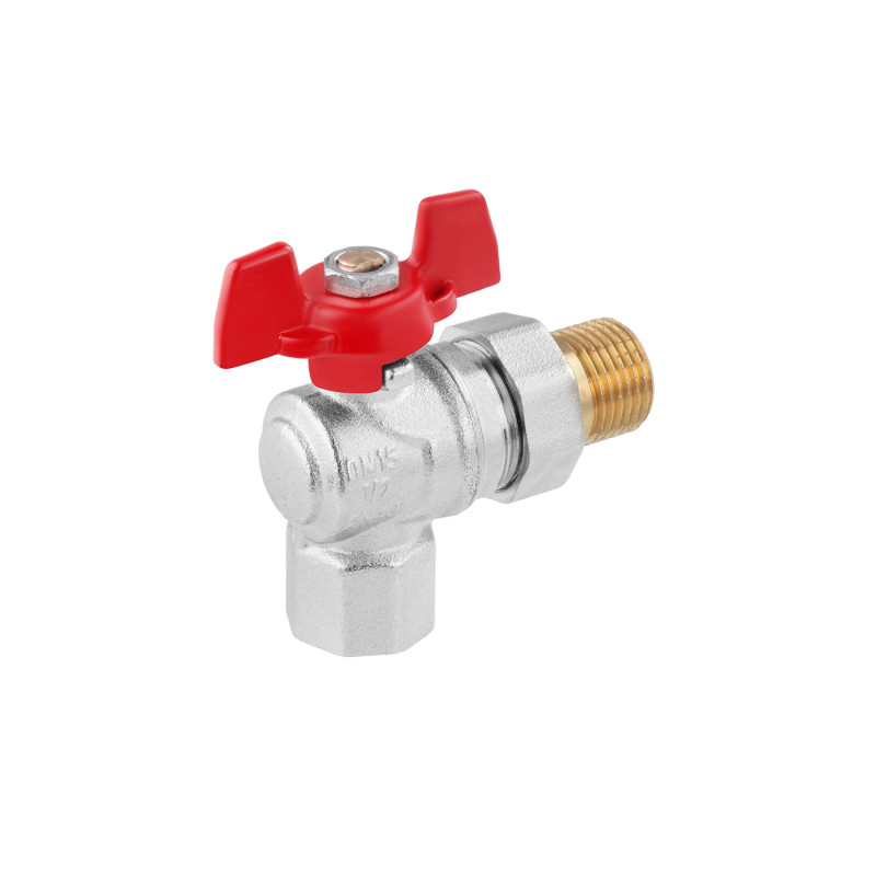 Кран-американка кульовий кутовий WaGa 1/2" PN40 метелик, нікельований