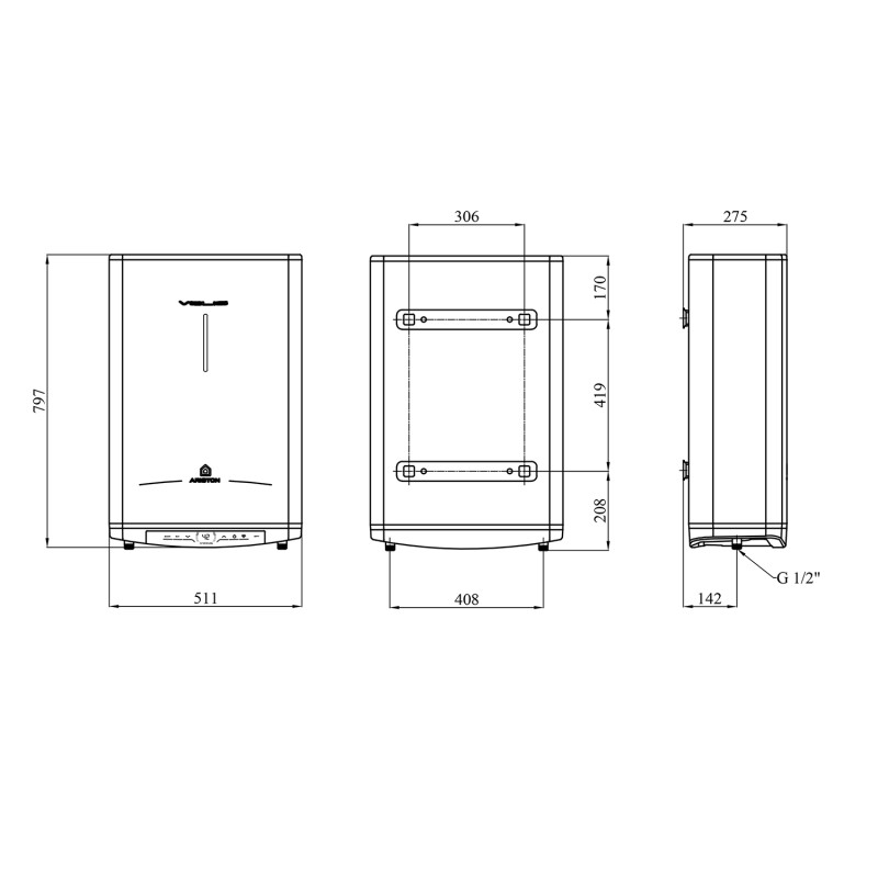 Водонагрівач Ariston VELIS PRO DRY WIFI 50 EU з сухим ТЕНом 3100908