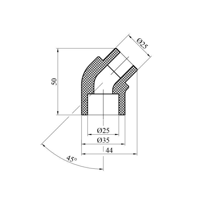 Коліно 45° PPR GrandiTherm 25 мм ВЗ