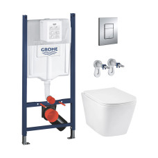 Комплект 4 в 1: Інсталяція GROHE Solido 3 в 1 3884966Q + Унітаз безобідковий Kroner Eifel WHI493436 TORNADO з сидінням Slim Duroplast / Soft-close / Quick relase KE493436WHIT (3884966KE493436T)