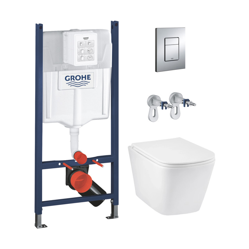 Комплект 4 в 1: Інсталяція GROHE Solido 3 в 1 3884966Q + Унітаз безобідковий Kroner Eifel WHI493436 TORNADO з сидінням Slim Duroplast / Soft-close / Quick relase KE493436WHIT (3884966KE493436T)