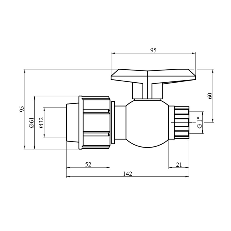 Кран ПЕ SantehPlast 32х1" РВ