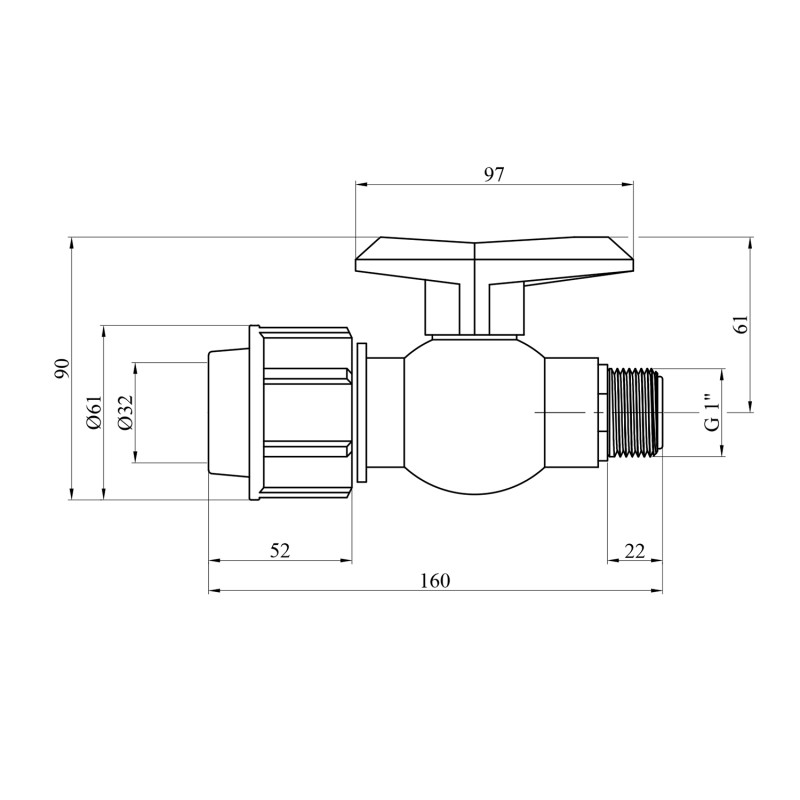 Кран ПЕ SantehPlast 32х1" РЗ