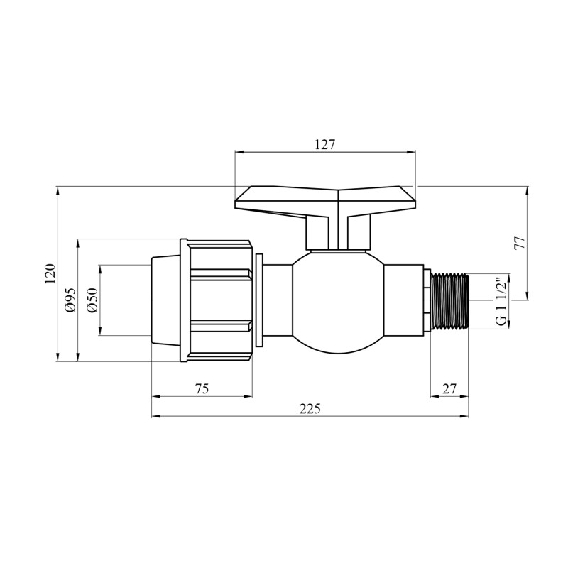Кран ПЕ SantehPlast 50х1 1/2" РЗ