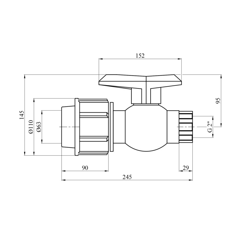 Кран ПЕ SantehPlast 63х2" РВ