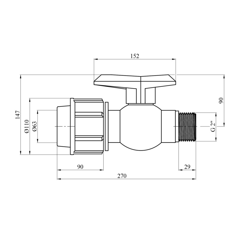 Кран ПЕ SantehPlast 63х2" РЗ