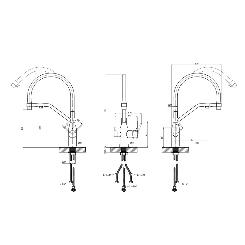 Змішувач для кухні Kroner KRP Kuche - C03816BLK
