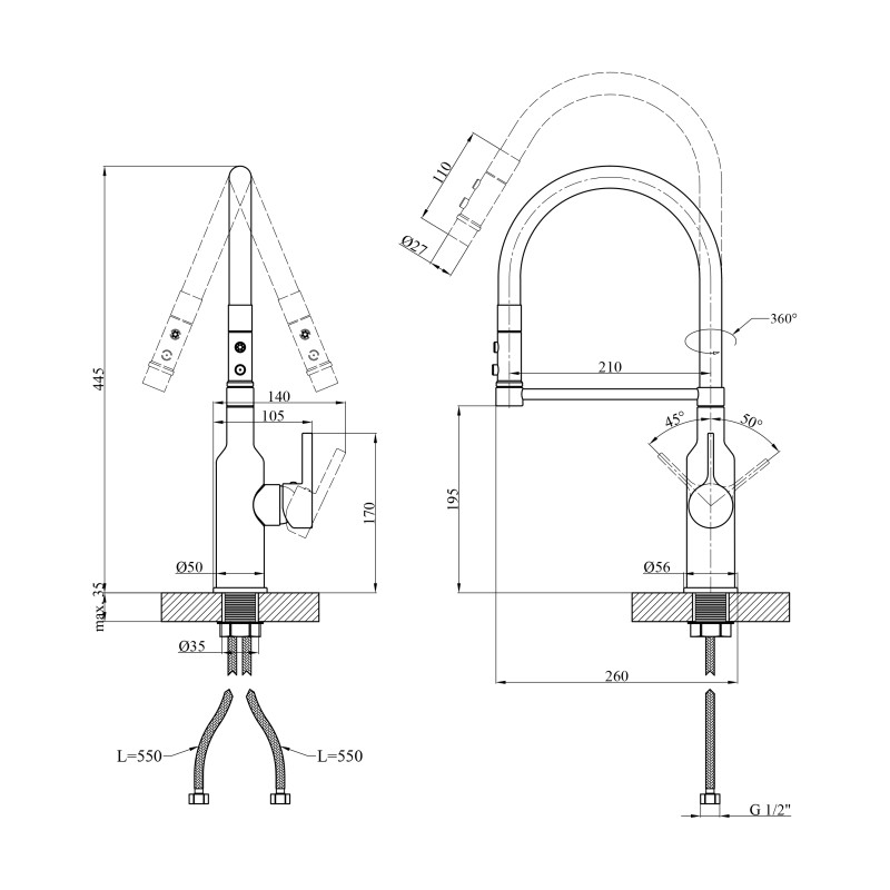 Змішувач для кухні Kroner KRP Ersel - GBG03112BLK