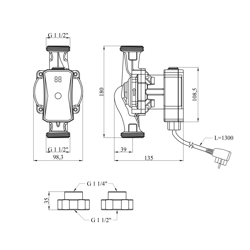 Насос циркуляційний Pumpman GRC25/7/180 Нmax 7м Qmax 3,48куб.м P 52 Вт