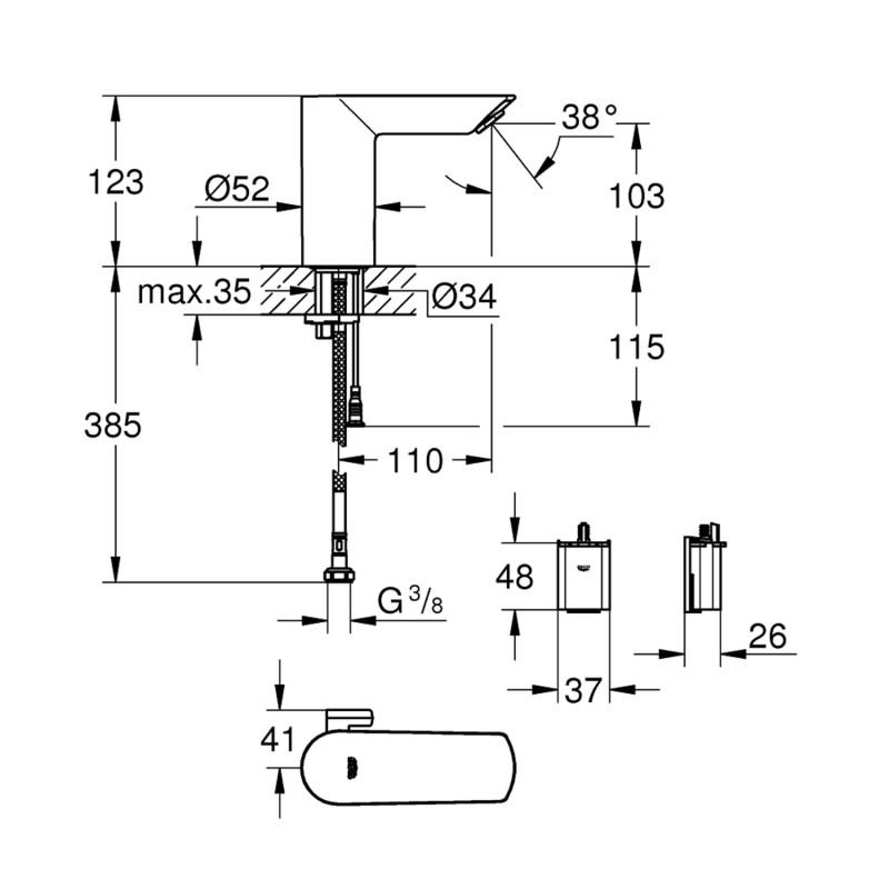 Змішувач безконтактний для раковини Grohe Bau Cosmopolitan E 36451000