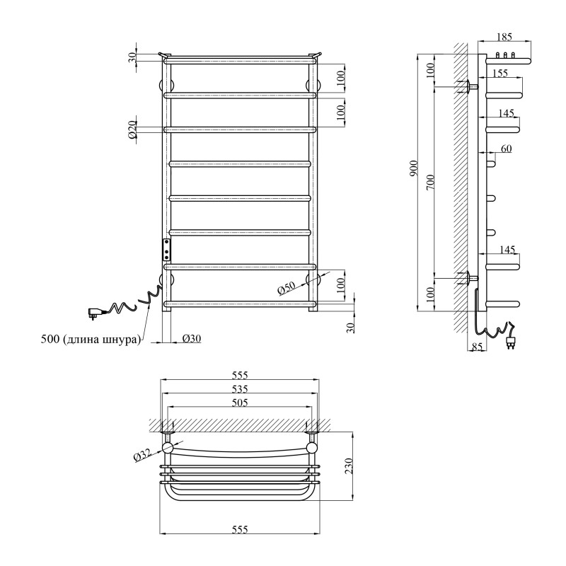 Сушарка для рушників електрична Kroner KRP Stern EL900x500-8