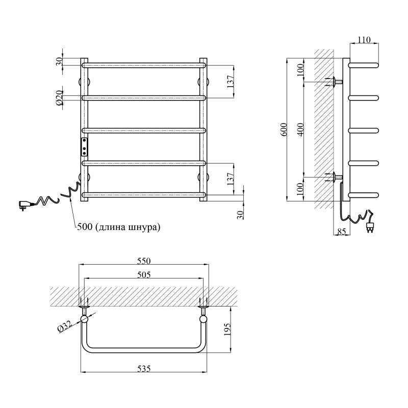 Сушарка для рушників електрична Kroner KRP Stil EL600x500-5