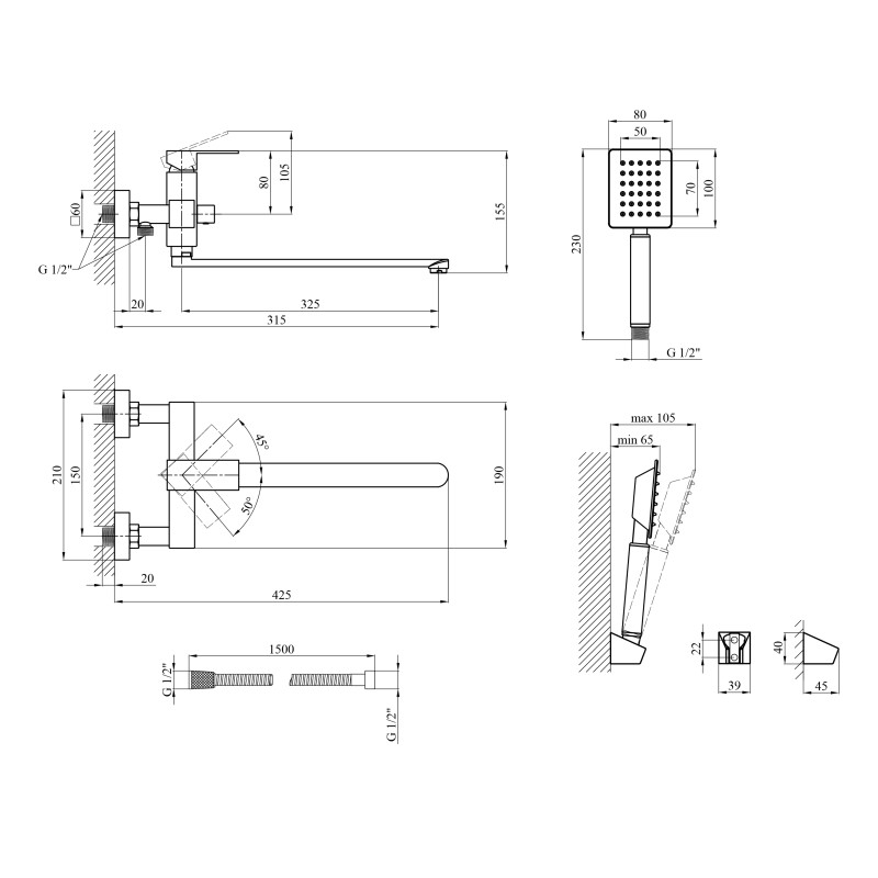 Змішувач для ванни Kroner KRP Edelstahl Kubus-ESG071