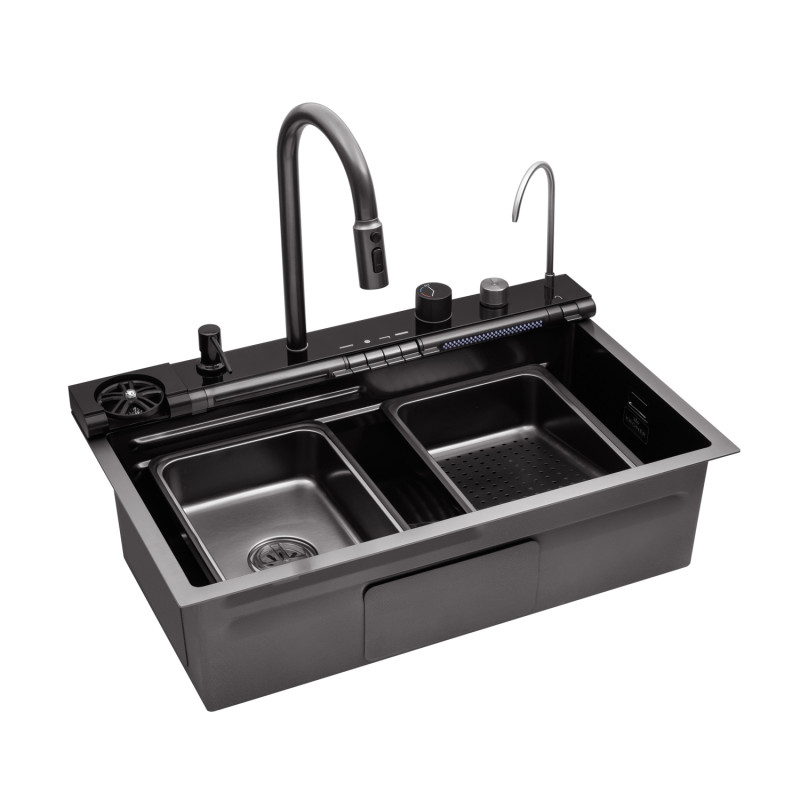 Кухонна мийка Kroner KRP Schwarze - SET7545F3HM PVD (3.0/0.8 мм)
