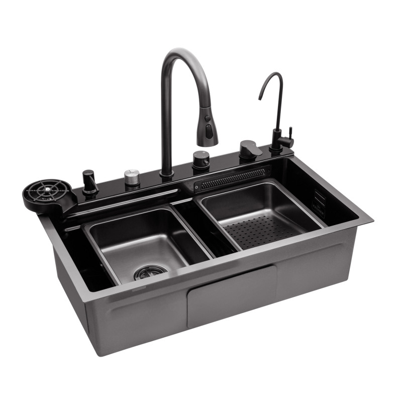 Кухонна мийка Kroner KRP Schwarze - SET7545F4HM PVD (3.0/0.8 мм)