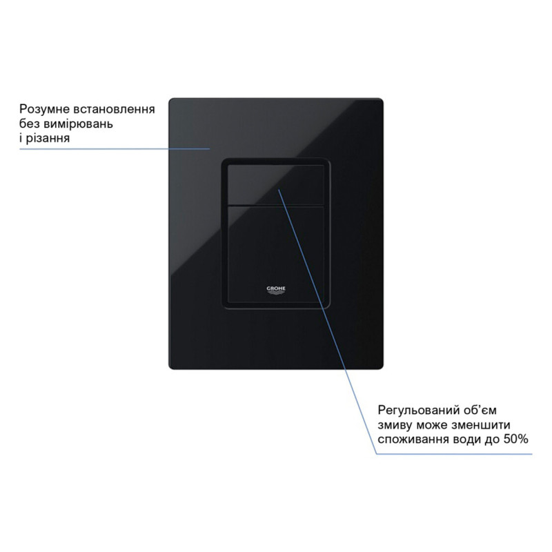 Комплект 4 в 1: Інсталяція Grohe Solido 2 в 1 38971000 + Панель змиву для унітаза Grohe Even Black 38966KV0 + Унітаз безободковий Kroner Harz WHI493736 RIMLESS з сидінням Slim Duroplast / Soft-close / Quick relase KH493736WHIR (38971966KV0KH49R)