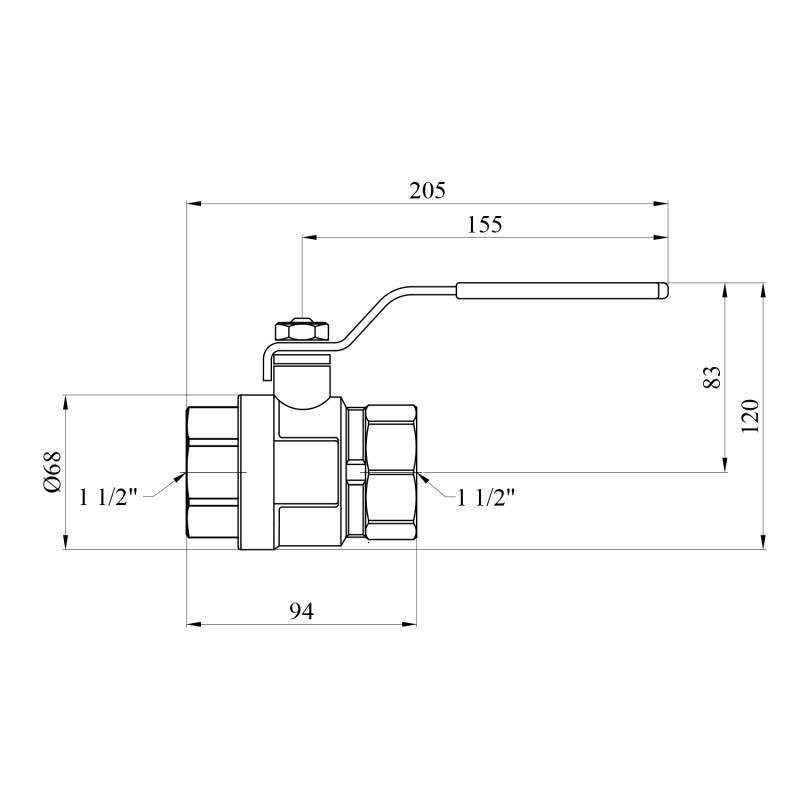 Кран кульовий Kroner 1 1/2" ВВ PN40 ручка, нікельований