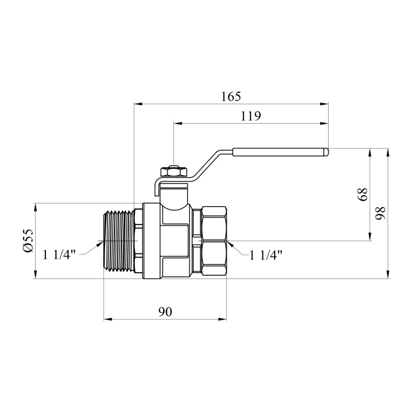 Кран кульовий Kroner 1 1/4" ВЗ PN40 ручка, нікельований
