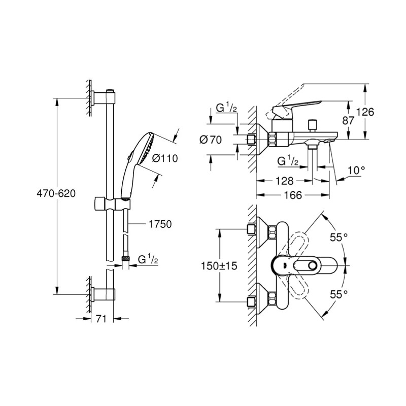 Змішувач для ванни Grohe BauLoop 23603000 з душовою стійкою Vitalio Start 26951001