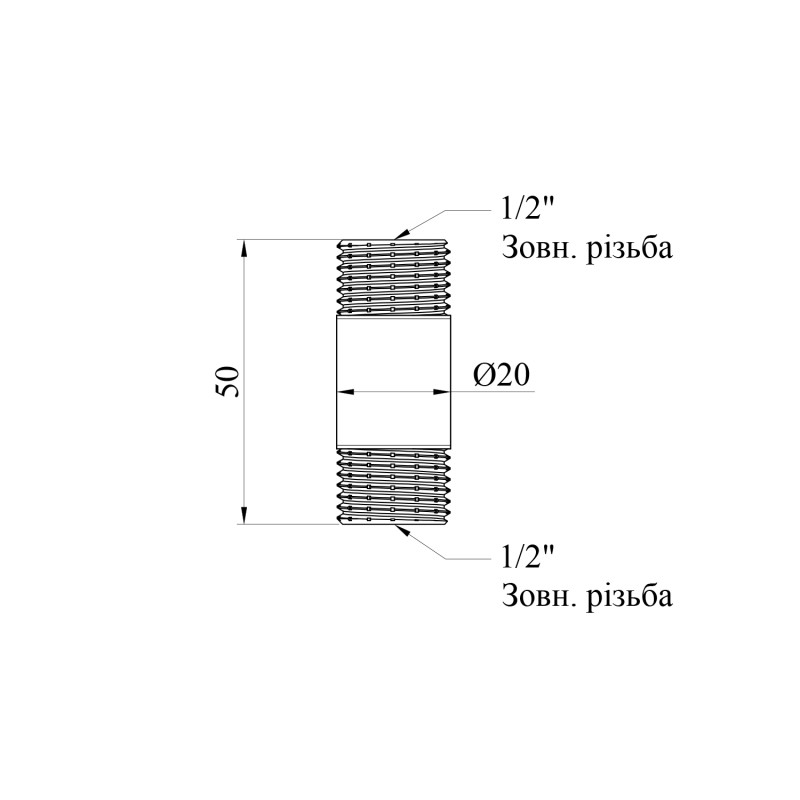 Подовжувач посилений LexLine 1/2'' ЗЗ, L=50 мм латунний УК0644-В