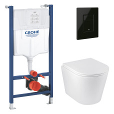 Комплект 4 в 1 : Інсталяція Grohe Solido 2 в 1 38971000 + Панель змиву для унітаза Grohe Even 389662430 + Унітаз підвісний безобідковий Kroner Armada WHI513636 TORNADO (38971966243KA51T)