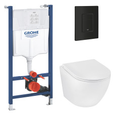 Комплект 4 в 1: Інсталяція Grohe Solido 2 в 1 38971000 + Панель змиву Grohe Even 389662430 + Унітаз підвісний безобідковий Kroner Harz WHI493736 TORNADO (38971966243KH49T)