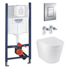 Комплект 4 в 1: Інсталяція GROHE Solido 3 в 1 3884966Q + Унітаз безобідковий Kroner Armada WHI513636 TORNADO (3884966KA51T)