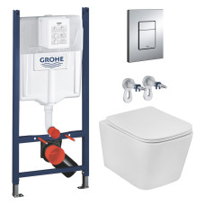 Комплект 4 в 1: Інсталяція GROHE Solido 3 в 1 3884966Q + Унітаз безобідковий Kroner Eifel WHI493436 TORNADO (3884966KE49T)