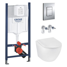 Комплект 4 в 1: Інсталяція GROHE Solido 3 в 1 3884966Q + Унітаз безобідковий Kroner Harz WHI493736 TORNADO (3884966KH49T)