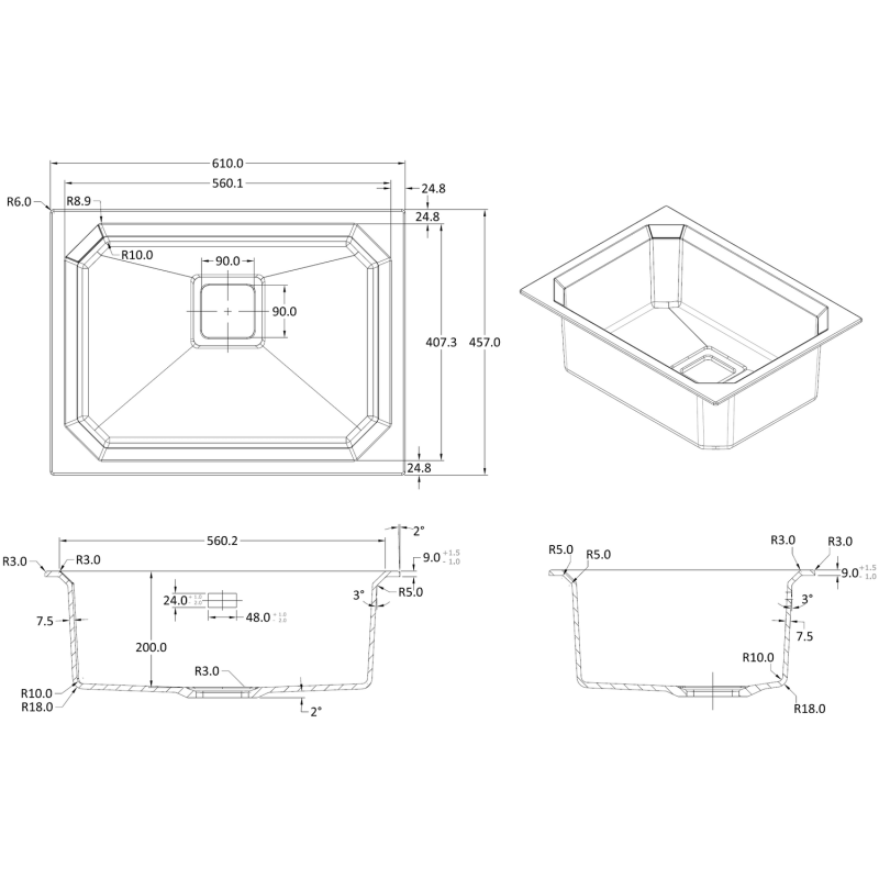 Гранітна мийка Crystal 61x46 Azurit