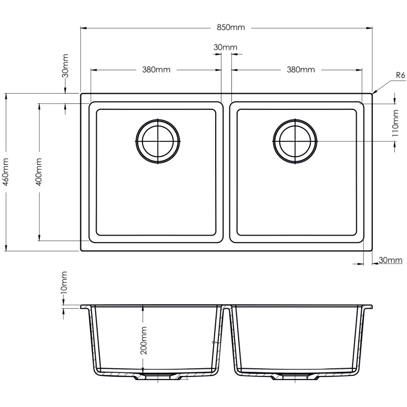 Гранітна мийка Navio 85x46x2 Antracit