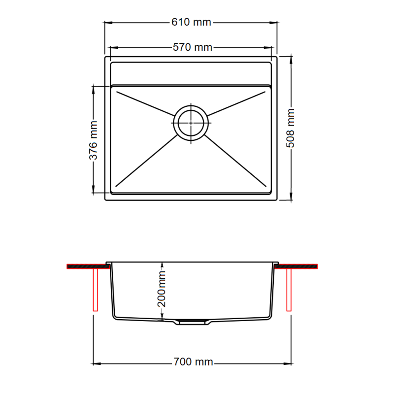 Гранітна мийка Quadro 61x51 Alpine White