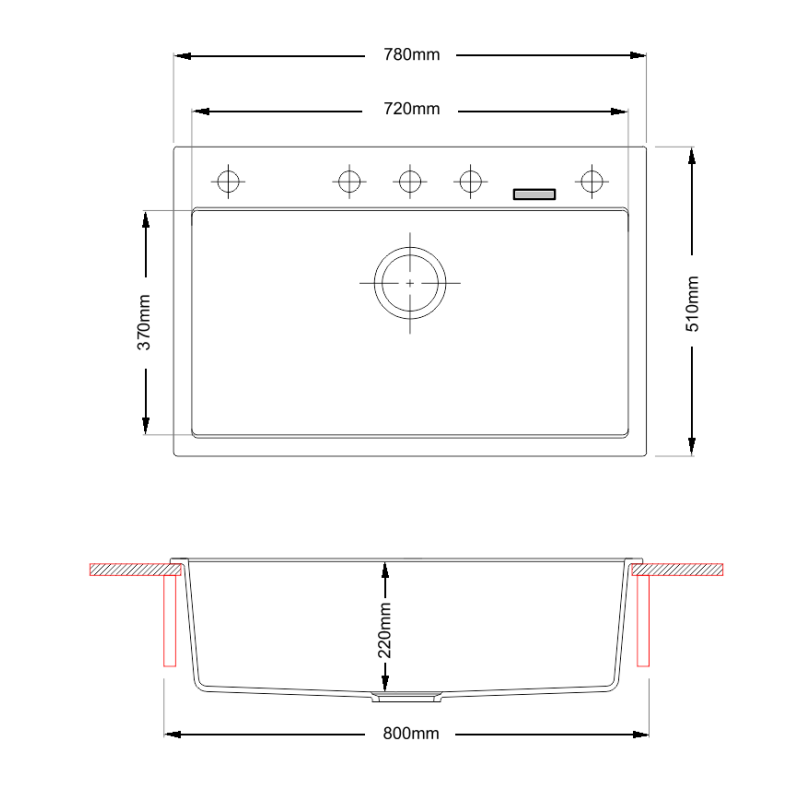 Гранітна мийка Quadro 78x51 Antracit