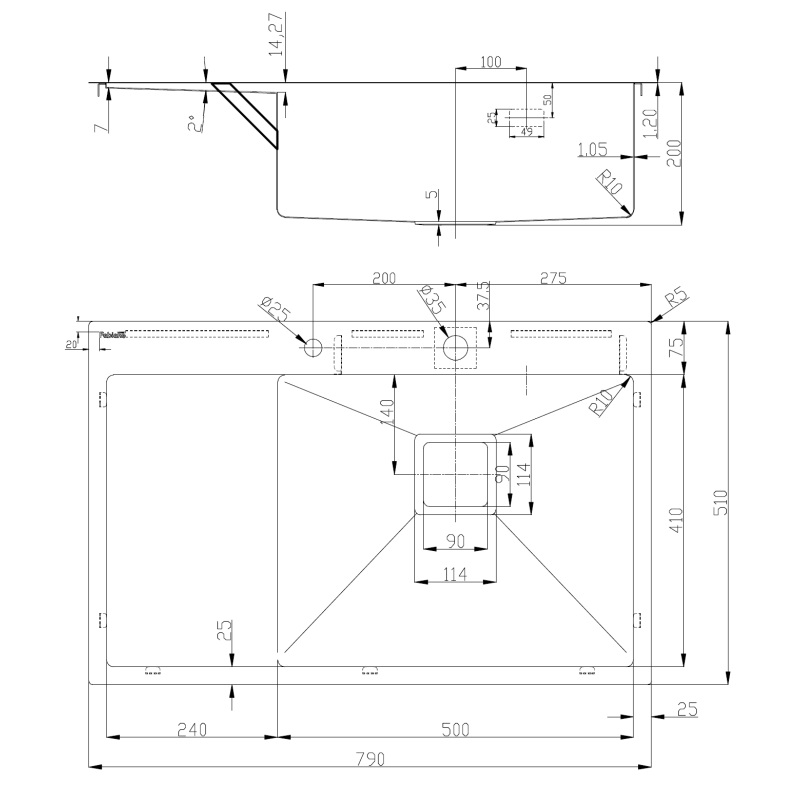 Нерж. мийка TOP 79 XL Right (79x51) 1,20 мм