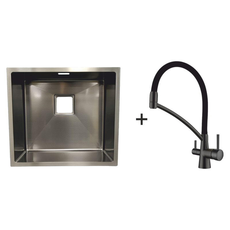 Мийка Quadro 44 Celldecor Nano Graphite + Змішувач FKM 3110 Black Steel