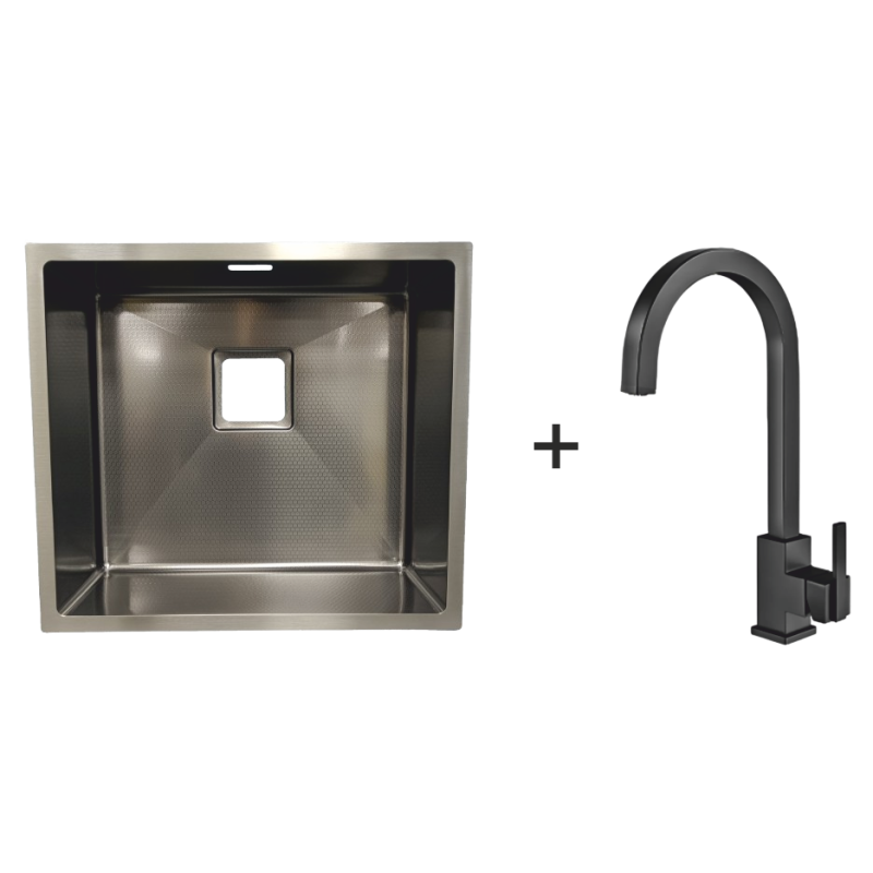 Мийка Quadro 44 Celldecor Nano Graphite + Змішувач FKM 71 Black Steel