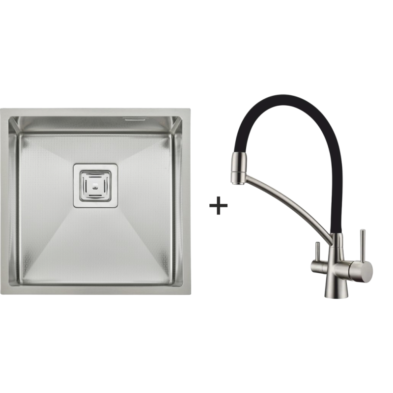 Мийка Quadro 44 Celldecor + Змішувач FKM 3110 Inox Black