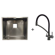Мийка Quadro 49 Celldecor Nano Graphite + Змішувач FKM 3110 Black Steel