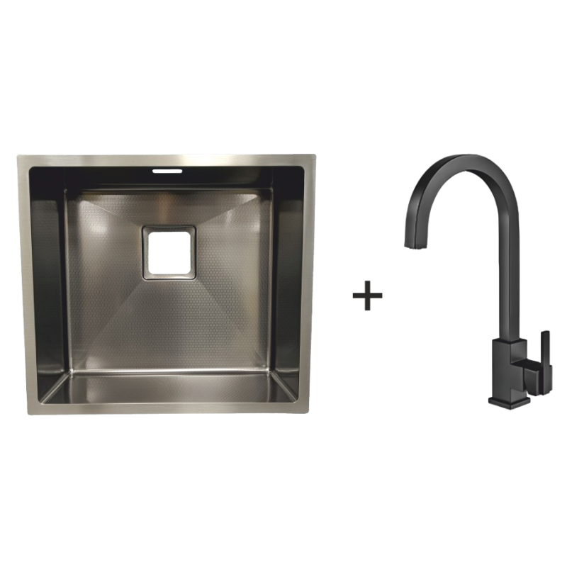 Мийка Quadro 49 Celldecor Nano Graphite + Змішувач FKM 71 Black Steel