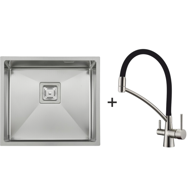 Мийка Quadro 49 Celldecor + Змішувач FKM 3110 Inox Black