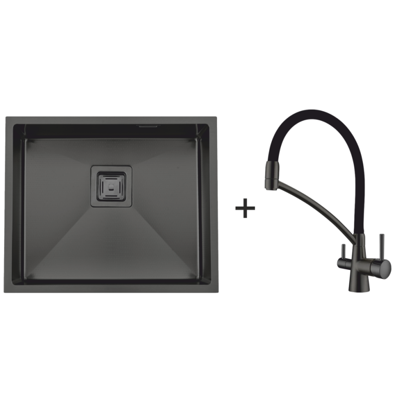 Мийка Quadro 53 Celldecor Nano Graphite + Змішувач FKM 3110 Black Steel